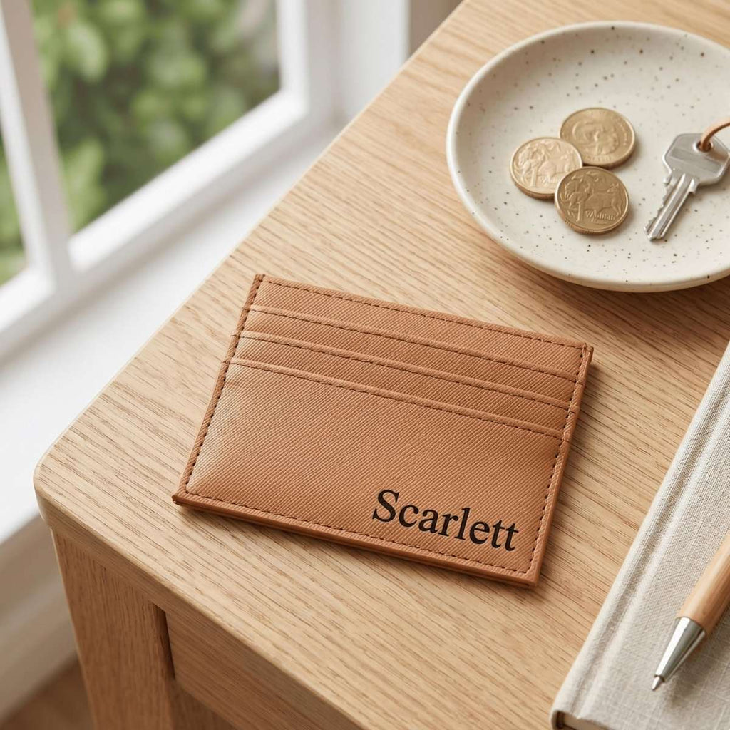 Personalised Tan Vegan Leather Card Wallet - Make It Personal Gift Co