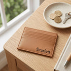 Personalised Tan Vegan Leather Card Wallet - Make It Personal Gift Co