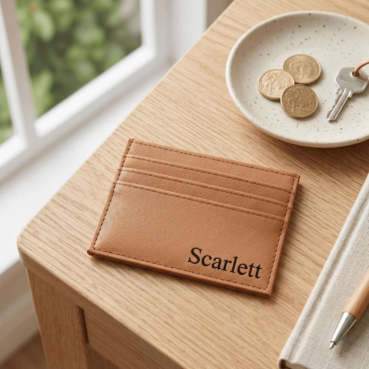 Personalised Tan Vegan Leather Card Wallet - Make It Personal Gift Co