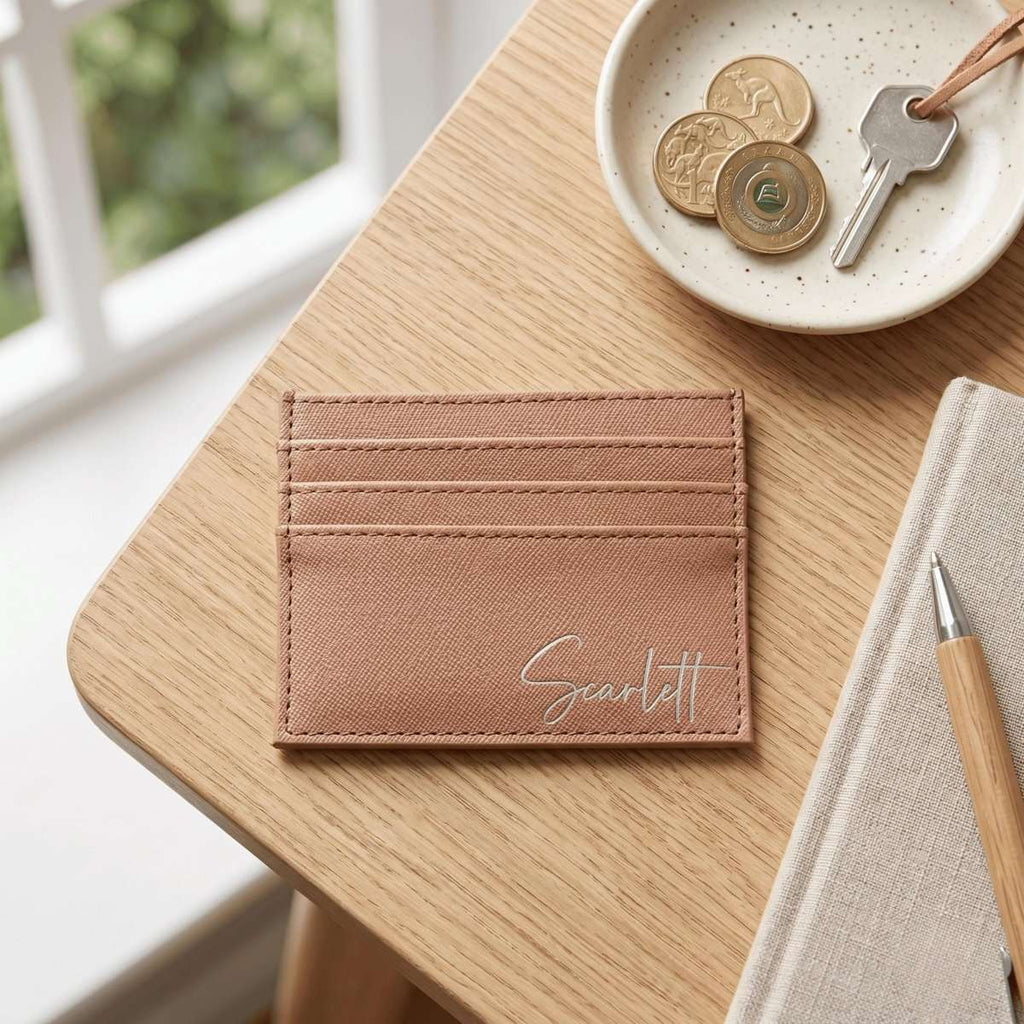 Personalised Tan Vegan Leather Card Wallet - Make It Personal Gift Co