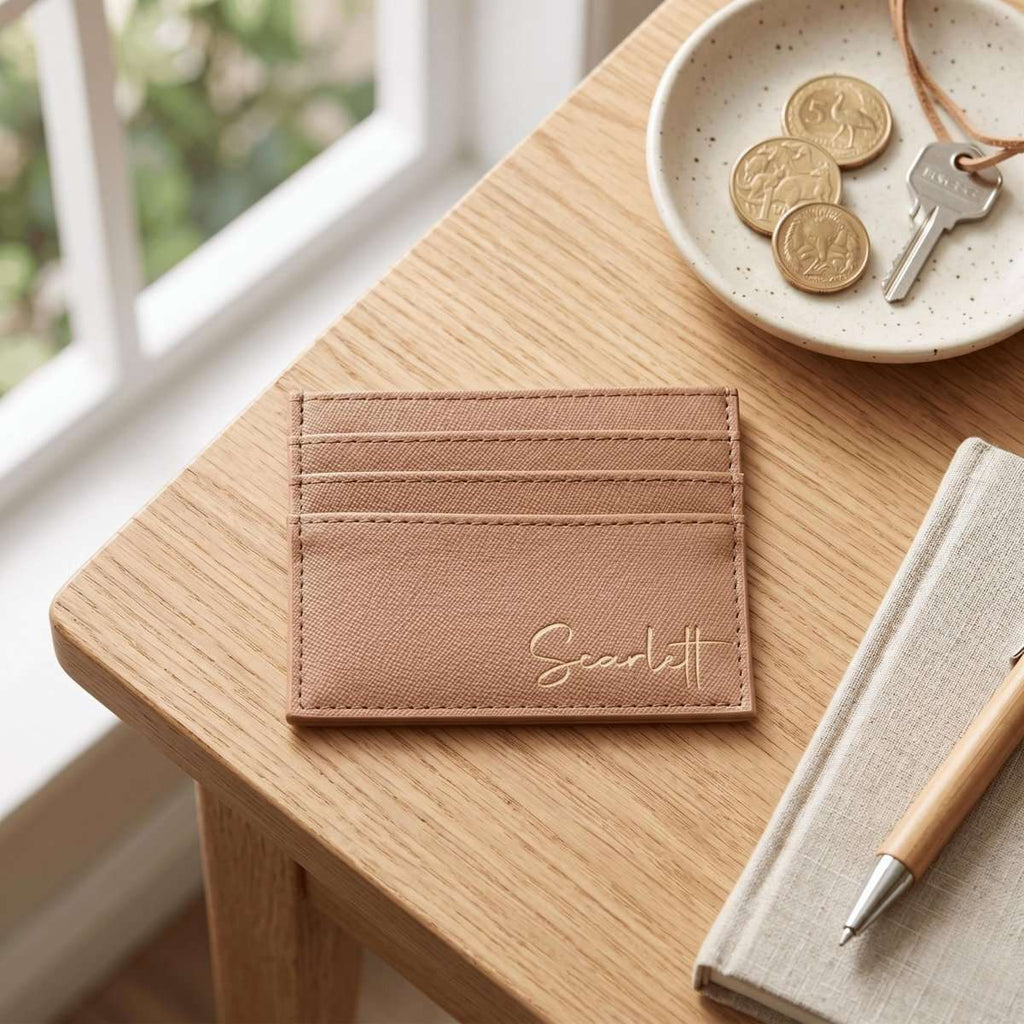 Personalised Tan Vegan Leather Card Wallet - Make It Personal Gift Co
