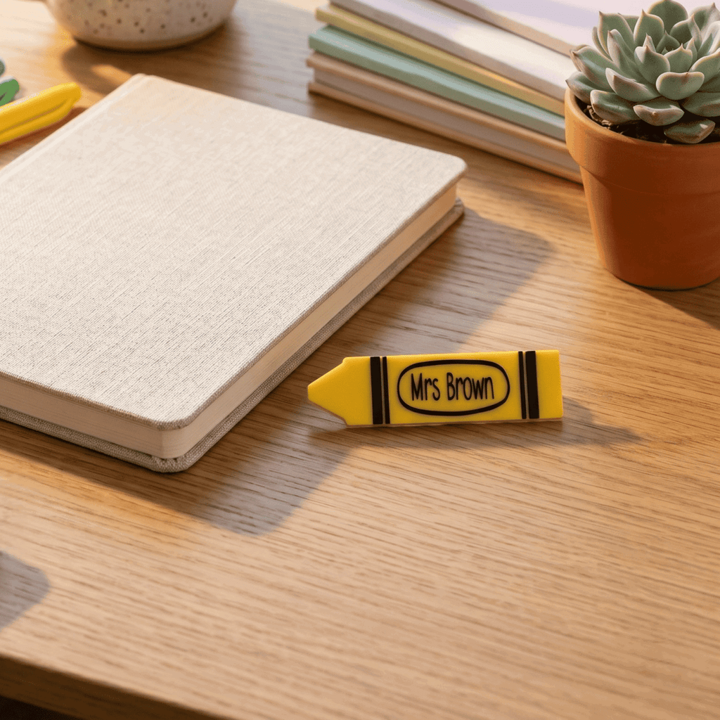 Personalised Teacher Crayon Name Badge - Make It Personal Gift Co