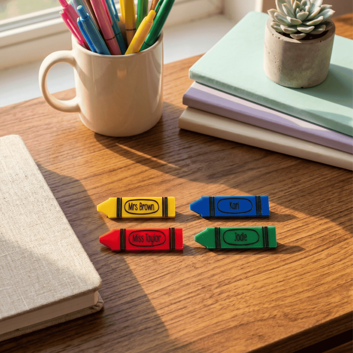 Personalised Teacher Crayon Name Badge - Make It Personal Gift Co