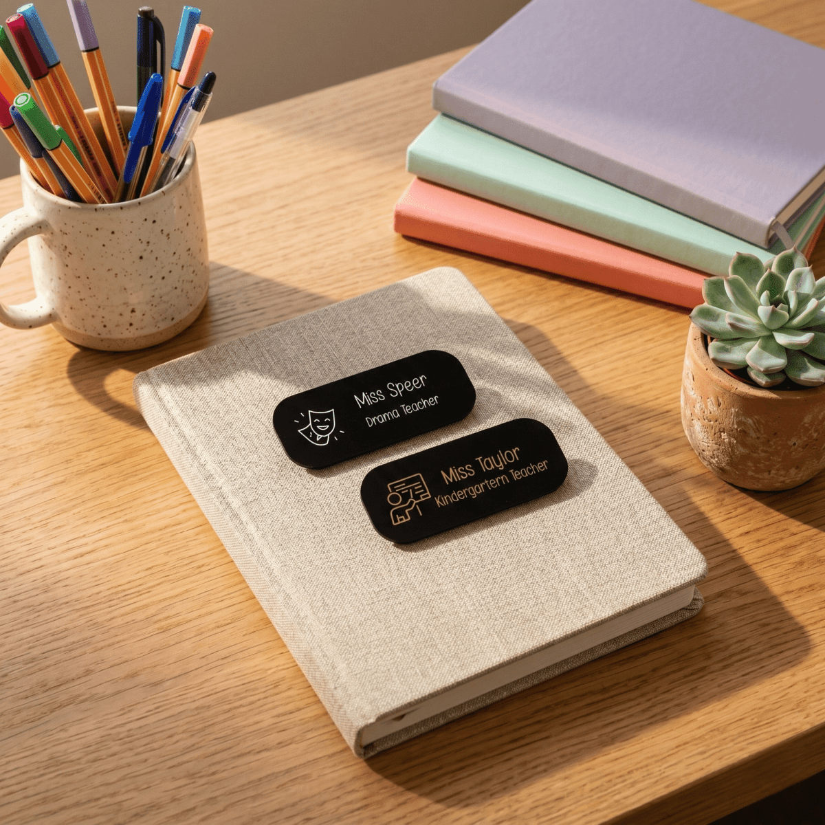 Personalised Teacher Name and Subject Icon Badge - Make It Personal Gift Co