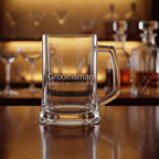 Personalised glass beer mug for groomsman and best man gifts, custom engraved beer stein for wedding party celebrations