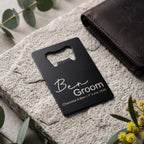Personalised groomsman bottle opener card with custom name and wedding date engraving, metal credit card beer opener for wedding party