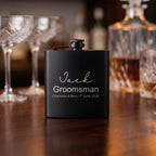 Personalised groomsman hip flask with custom name and wedding date engraving, custom best man gift for wedding party celebrations