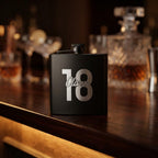 Personalised matte black hip flask with custom name and milestone number engraving, custom pocket flask for birthday gifts and celebrations