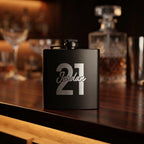 Personalised matte black hip flask with custom name and milestone number engraving, custom pocket flask for birthday gifts and celebrations