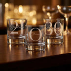 Personalised glass whiskey tumbler with custom name and milestone number engraving, custom scotch glass for birthday gifts and celebrations