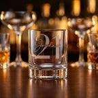 Personalised glass whiskey tumbler with custom name and milestone number engraving, custom scotch glass for birthday gifts and celebrations