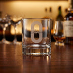 Personalised glass whiskey tumbler with custom name and milestone number engraving, custom bourbon glass for birthday gifts and celebrations