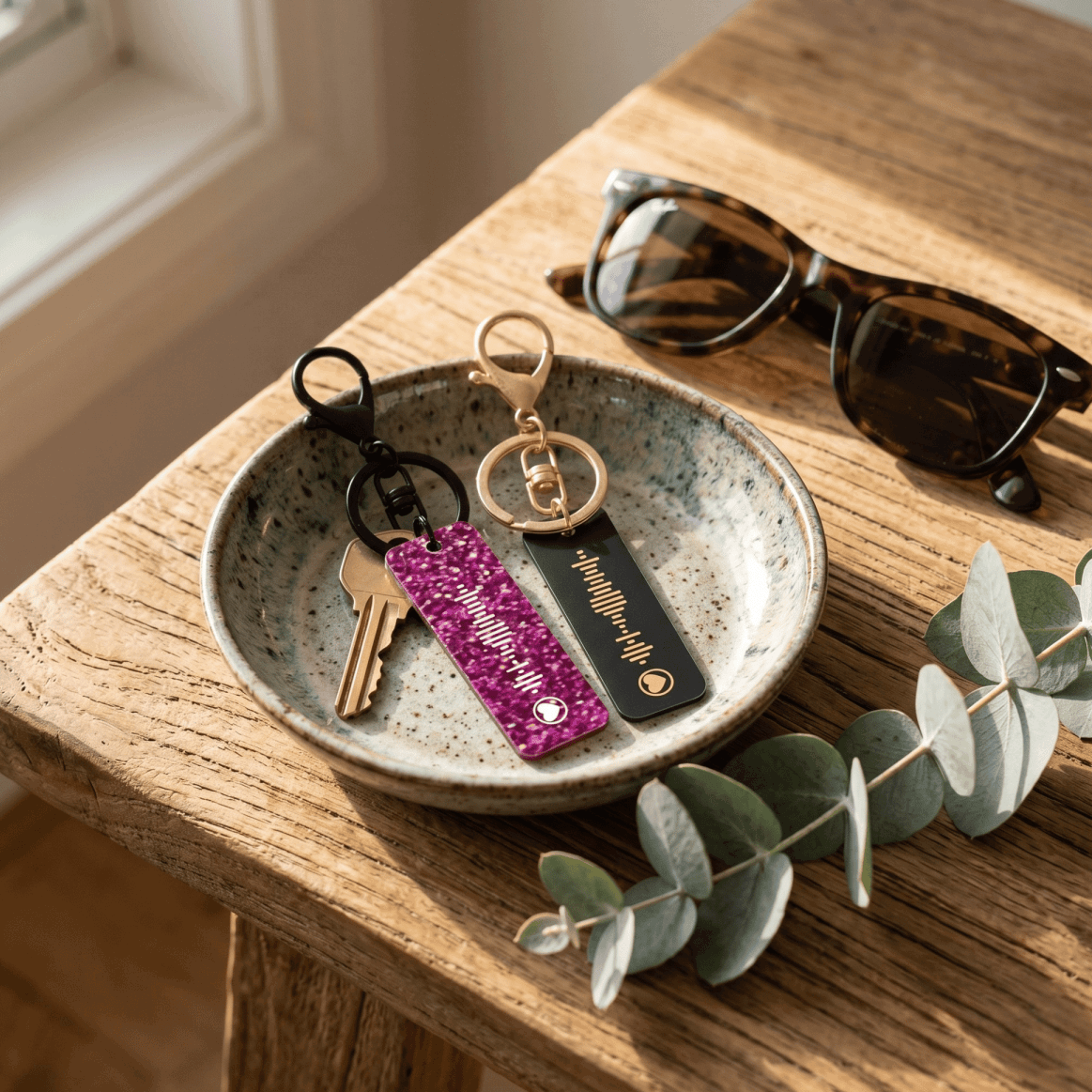 Personalised clear acrylic heart music code keyring with custom song title and scannable code, made by Make It Personal Gift Co in Australia.