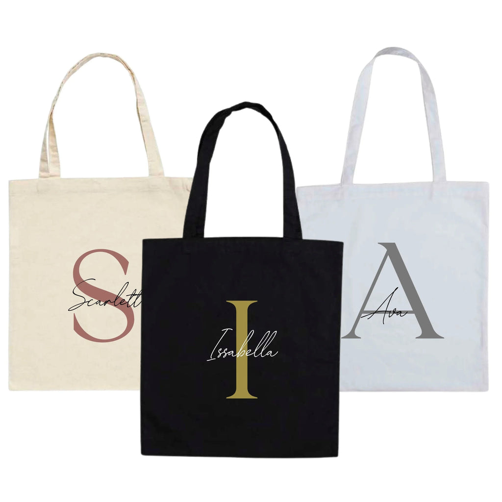 Romantic Style Personalised Initial Tote Bag | Sweeping Layered Design - Make It Personal Gift Co